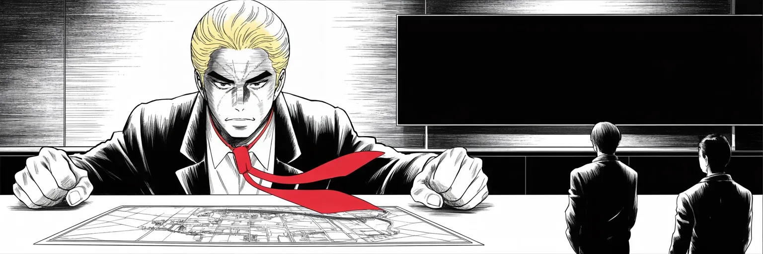 Manga panel 4 of 4, Week 435 “The Trophy”: Sunday's word from the south: a governorship flipped in Louisiana. The portrait on trial, the tower notes, still crowns winners.