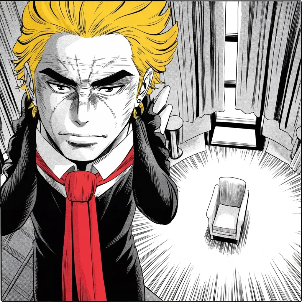 Manga panel 3 of 5, Week 437 “Old Servants”: After three weeks of chaos the Speaker's chair fills with a loyalist, and the applause from the tower coins the title on the spot: MAGA Mike.