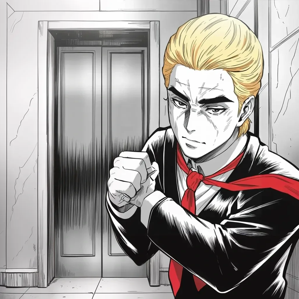 Manga panel 3 of 5, Week 438 “The Stand”: Monday morning he announces his own testimony like a fight card: getting ready to head downtown and testify in his political opponent's case.