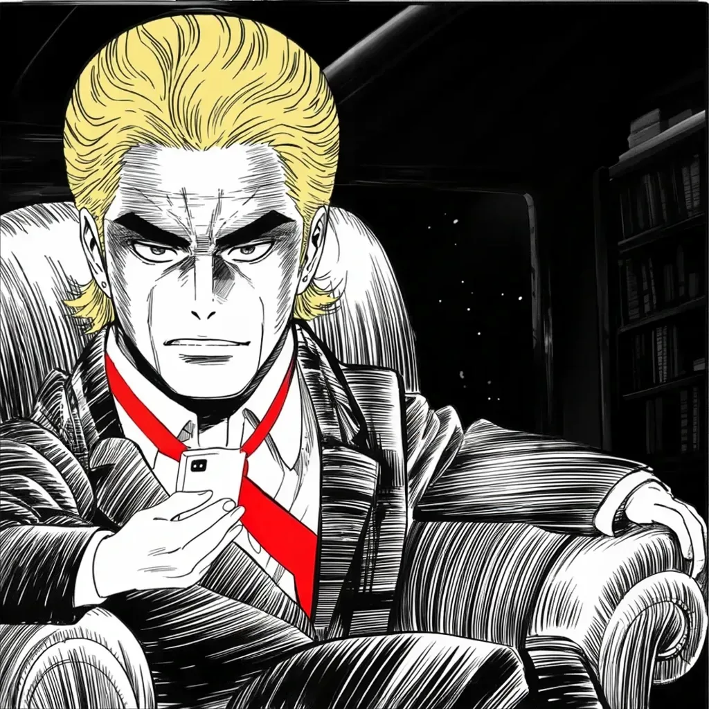 Manga panel 2 of 5, Week 439 “Vermin”: Past midnight he sits alone in the dark with his phone: tomorrow the court calls his daughter to the stand.