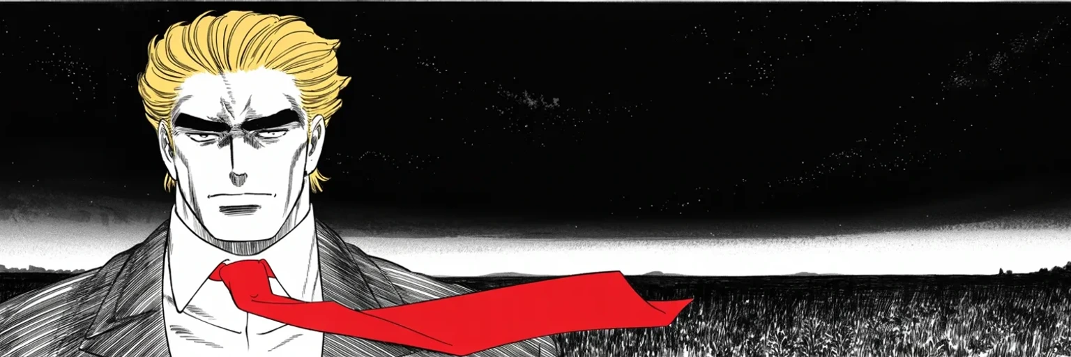 Manga panel 4 of 4, Week 440 “The Sister”: Shot from below against a vast night sky, jaw set: the countdown becomes a creed — the final battle, and every enemy on the list named.