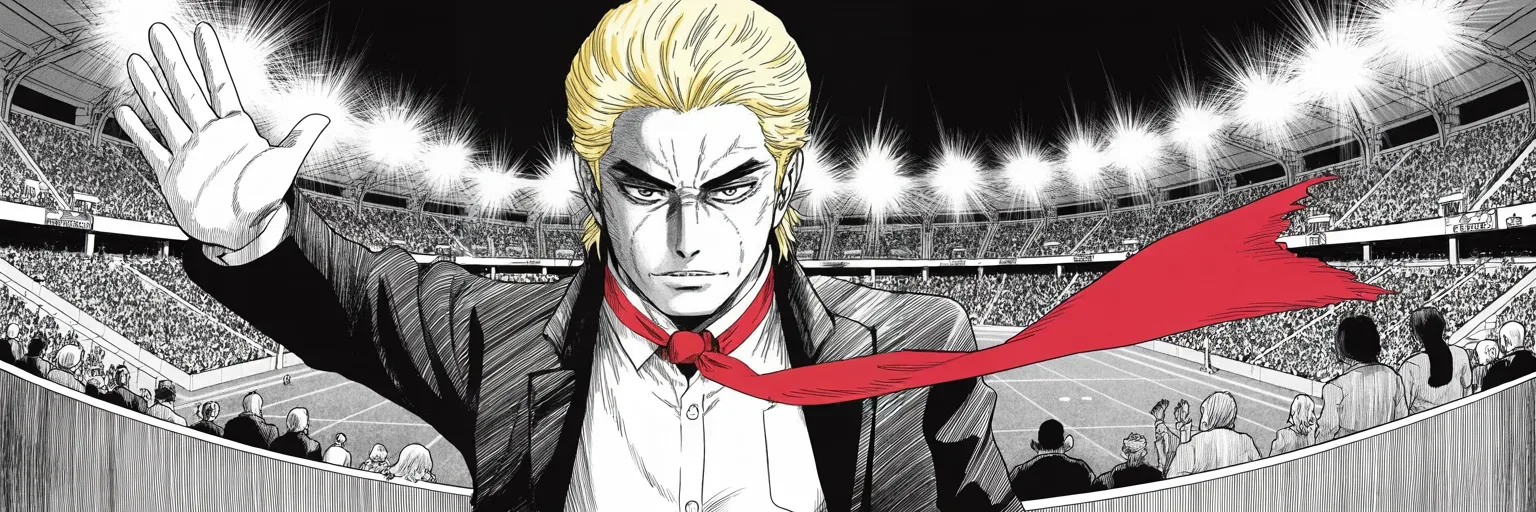 Manga panel 4 of 4, Week 441 “Giving Thanks”: Saturday night in the rival kingdom: a packed South Carolina stadium roars for the invader.
