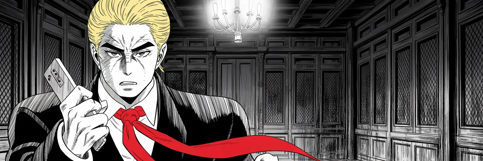 Manga panel 4 of 4, Week 451 “Kill the Bill”: From a high-backed chair in the dark war room, phone gripped in a fist, the order goes out: within forty-eight hours the party's border deal is dead.