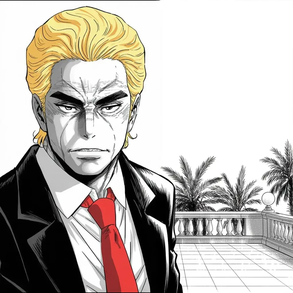 Manga panel 2 of 5, Week 456 “The Sweep”: On the sunlit terrace, teeth gritted at the morning's news: the last rival is out, trounced — and her voters are invited aboard.