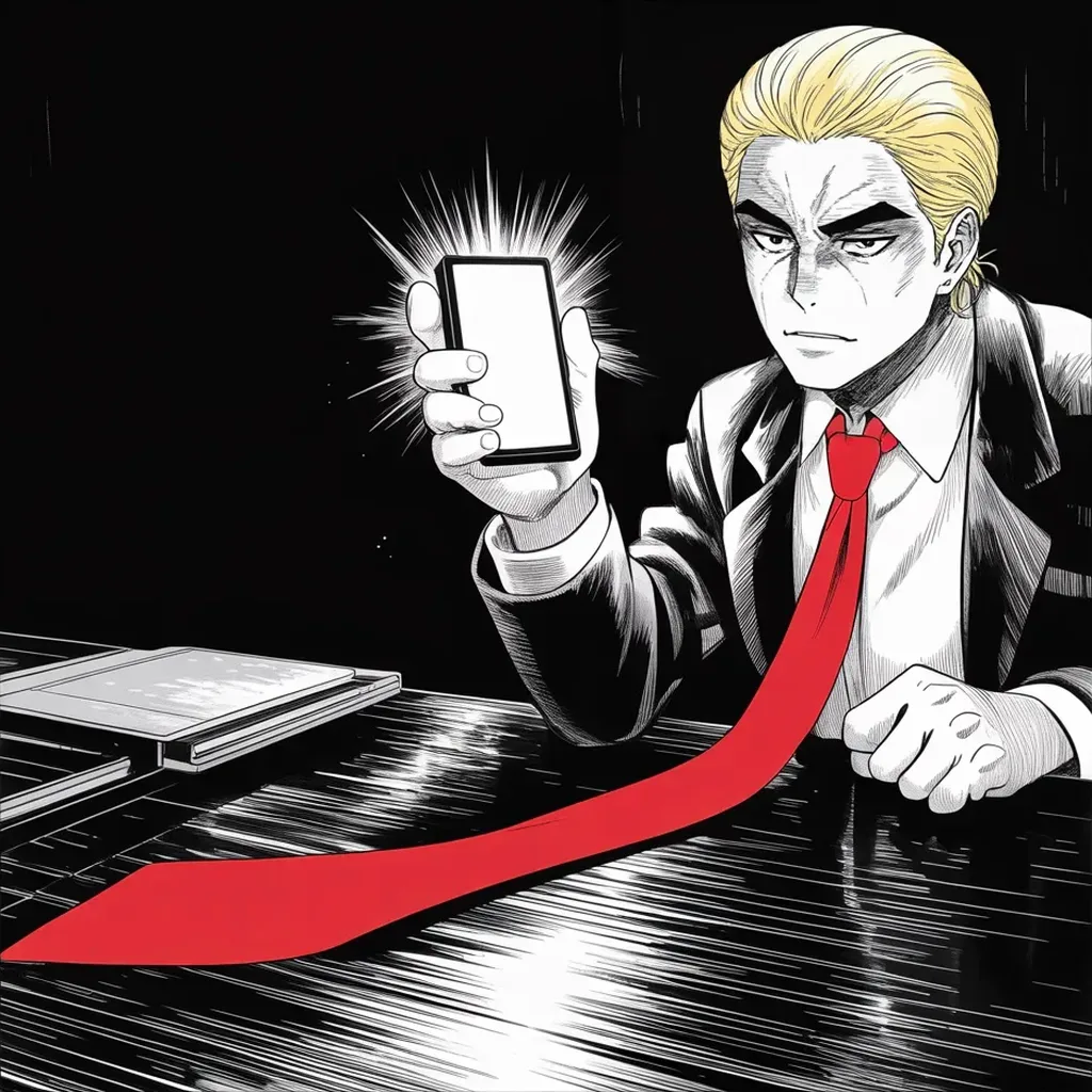 Manga panel 3 of 5, Week 456 “The Sweep”: The phone raised like a drawn weapon: tomorrow night's address will be answered live, post by post.