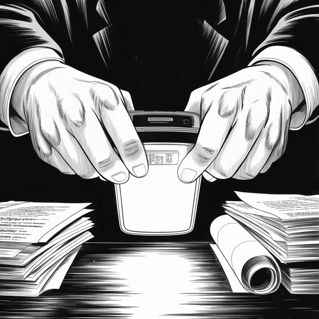 Manga panel 2 of 5, Week 458 “The Bond”: Before dawn the phone comes out: almost five hundred million in cash, he declares, built through hard work, talent, and luck.