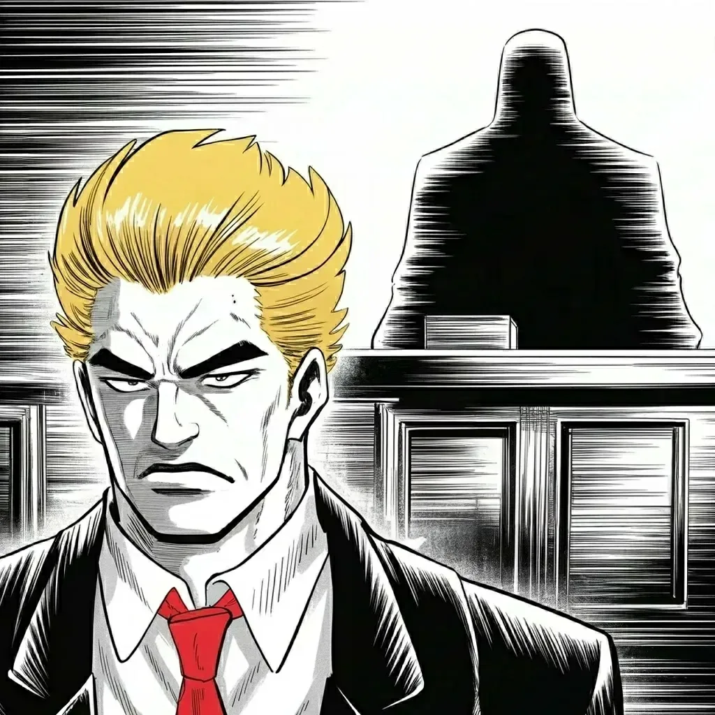Manga panel 2 of 5, Week 459 “The Ticker”: Under the bench's shadow a gag order lands: no posts about witnesses, jurors, or the judge's family. He tests it within a day.