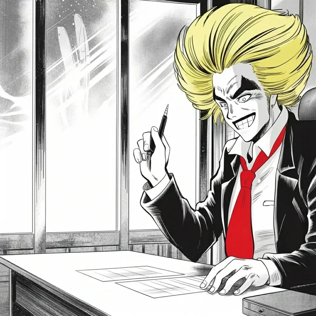 Manga panel 2 of 5, Week 466 “The Fixer”: Two debates set inside an hour — June and September, the earliest general-election debate ever held — and he signs on grinning.