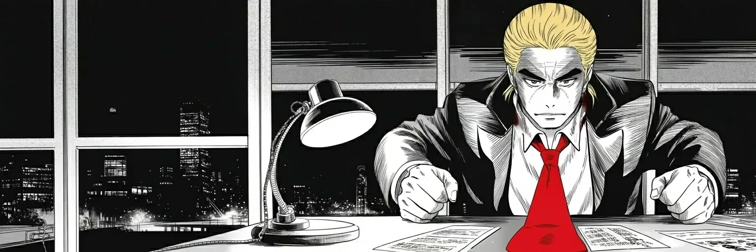 Manga panel 4 of 4, Week 467 “The Last Word”: Fists on the desk on the eve of summations: why does the state get the last word? Tomorrow the lawyers sum up — then twelve citizens decide.