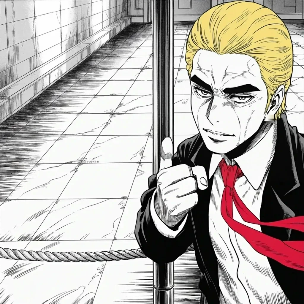 Manga panel 4 of 5, Week 468 “Guilty”: Minutes after the word guilty he is at the hallway camera calling it a disgrace — and that night the donation site buckles under the flood.
