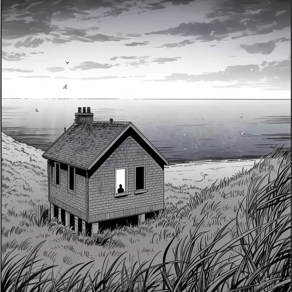 Manga panel 3 of 5, Week 475 “The Letter”: Sunday, 1:46 in the afternoon: from a quiet seaside house, a letter posted to the world — the old king quits the field. No speech, no cameras. A page and a signature.