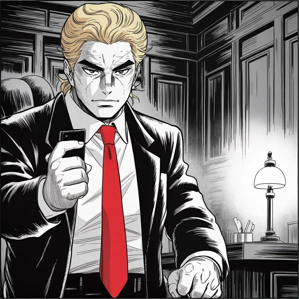 Manga panel 4 of 5, Week 476 “The Substitute”: Thursday the head of the national bureau tells Congress he is not sure it was even a bullet. The answer comes back the same night.