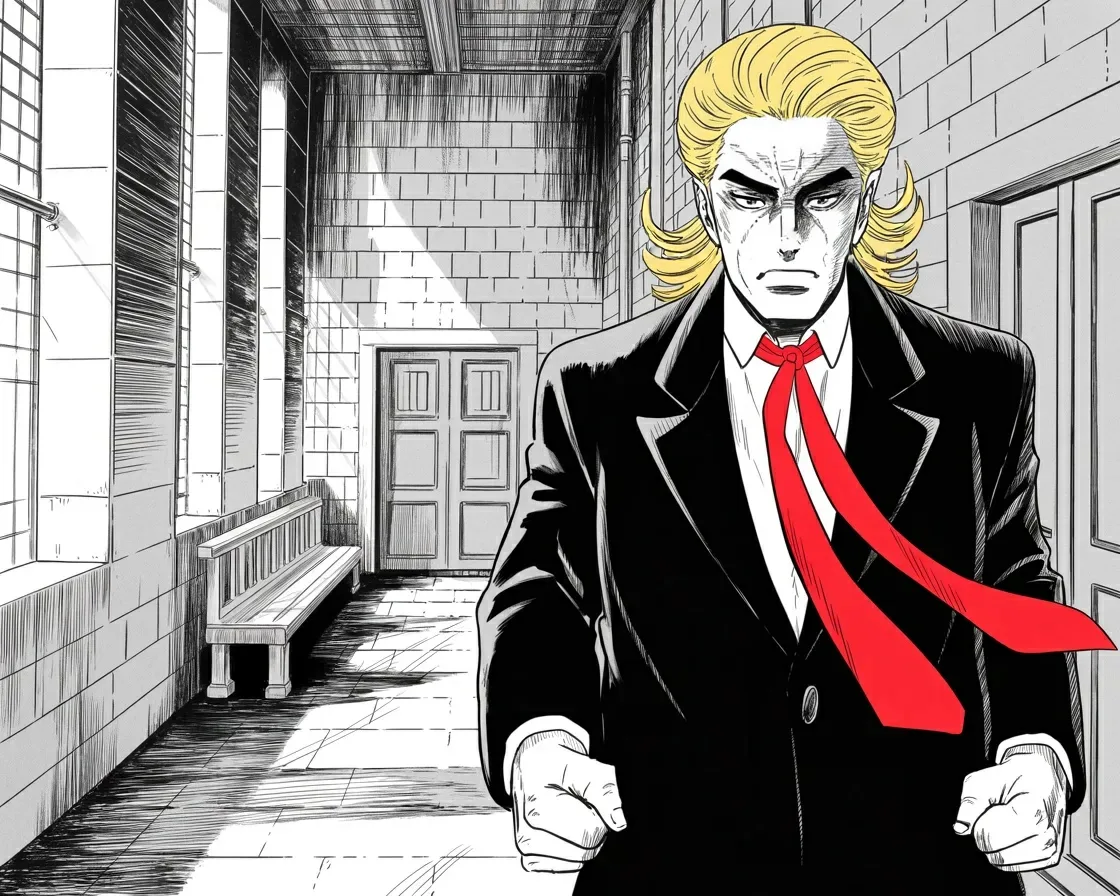 Manga panel 2 of 4, Week 479 “Death Valley”: Wednesday the order holds: the leading candidate for the presidency may not answer a question about his own trial, and voting starts in three weeks.