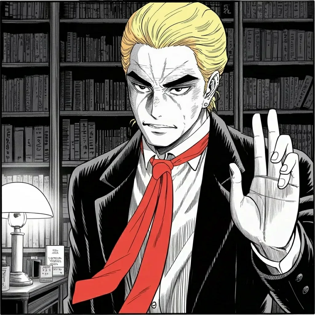 Manga panel 4 of 5, Week 480 “The Coronation”: His verdict on the coronation is a list of everything she did not mention, counted off one finger at a time.