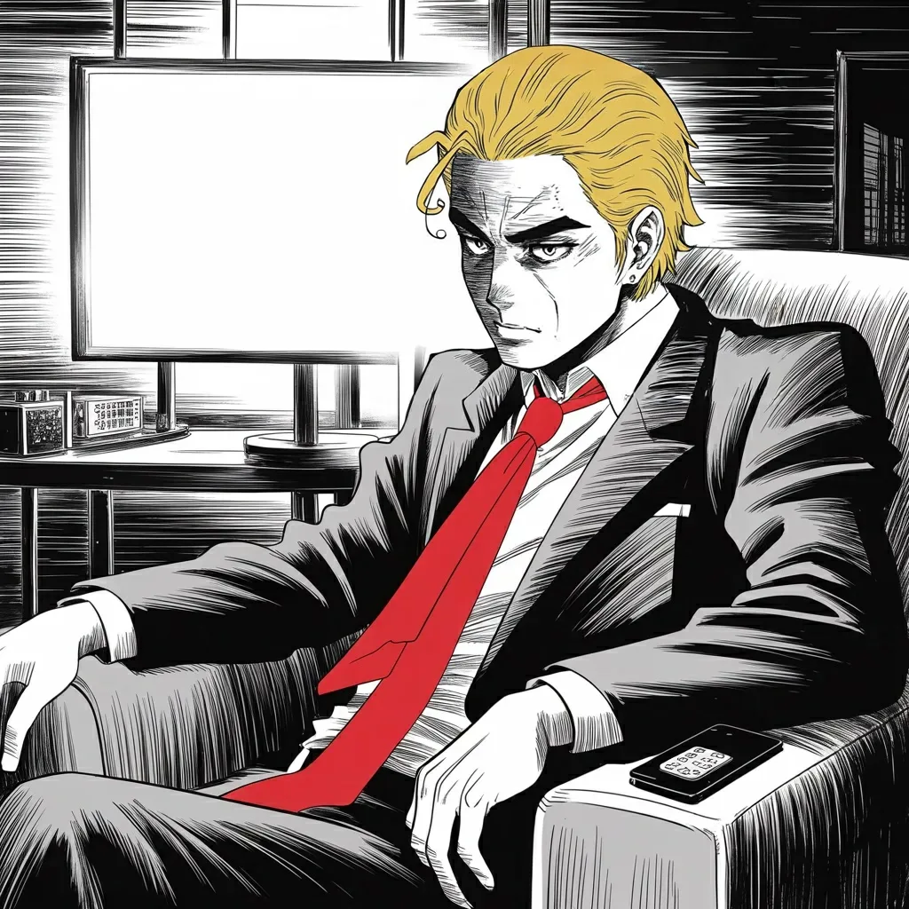 Manga panel 2 of 5, Week 486 “Return to Butler”: That night the two running mates meet on a stage and are almost polite. At two minutes past eleven he posts four words of approval and goes to bed.