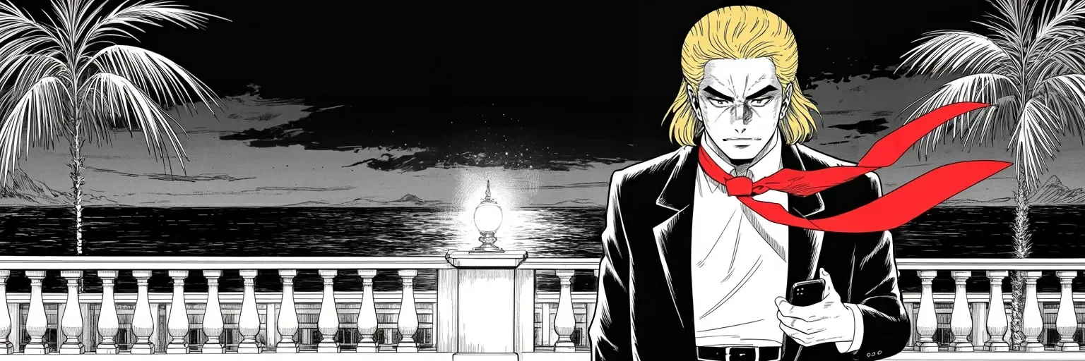Manga panel 6 of 6, Week 491 “The Arithmetic”: Sunday night he comes back with four sentences of arithmetic: all seven swing states, seven million votes, three hundred and twelve.