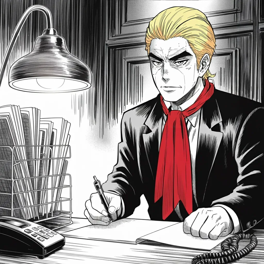 Manga panel 3 of 5, Week 492 “Kiss the Ring”: A name goes onto the bracket: a young congressman from Florida nominated to run the department that spent four years hunting him.