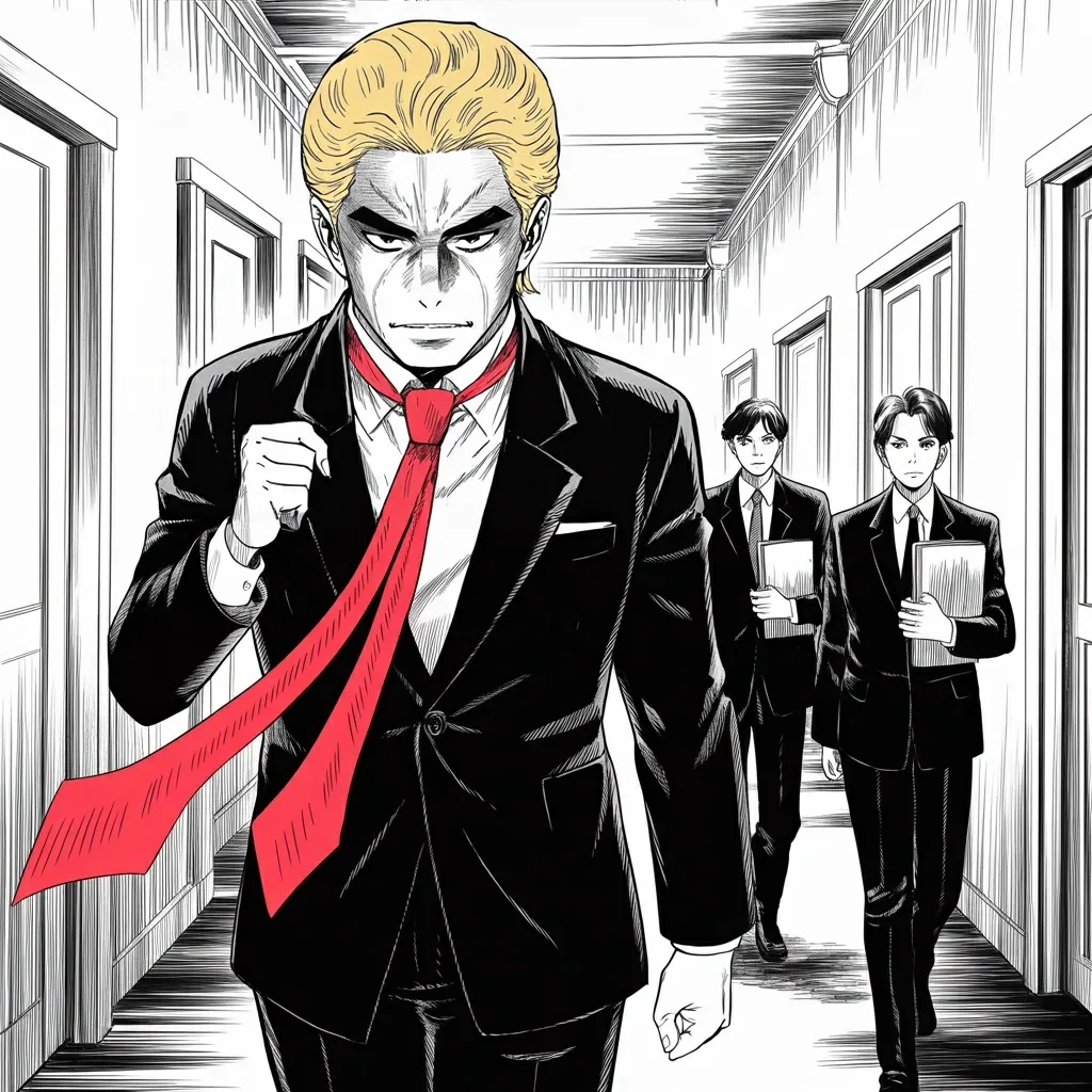 Manga panel 3 of 5, Week 493 “The Calendar”: By half past six the same evening the seat is filled again — a former state prosecutor, announced without a pause in the stride.