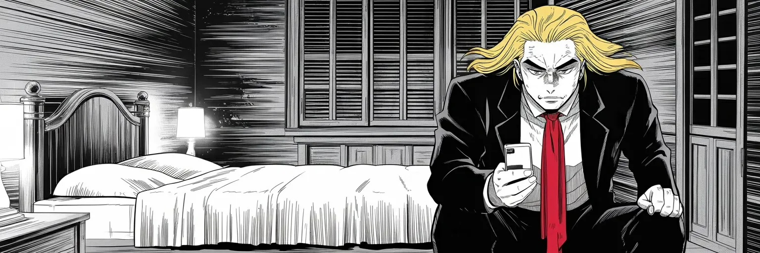 Manga panel 5 of 5, Week 495 “You're Welcome”: At two in the morning a dynasty ends in a country he does not yet govern, and he writes it down the way a man reads a scoreboard.