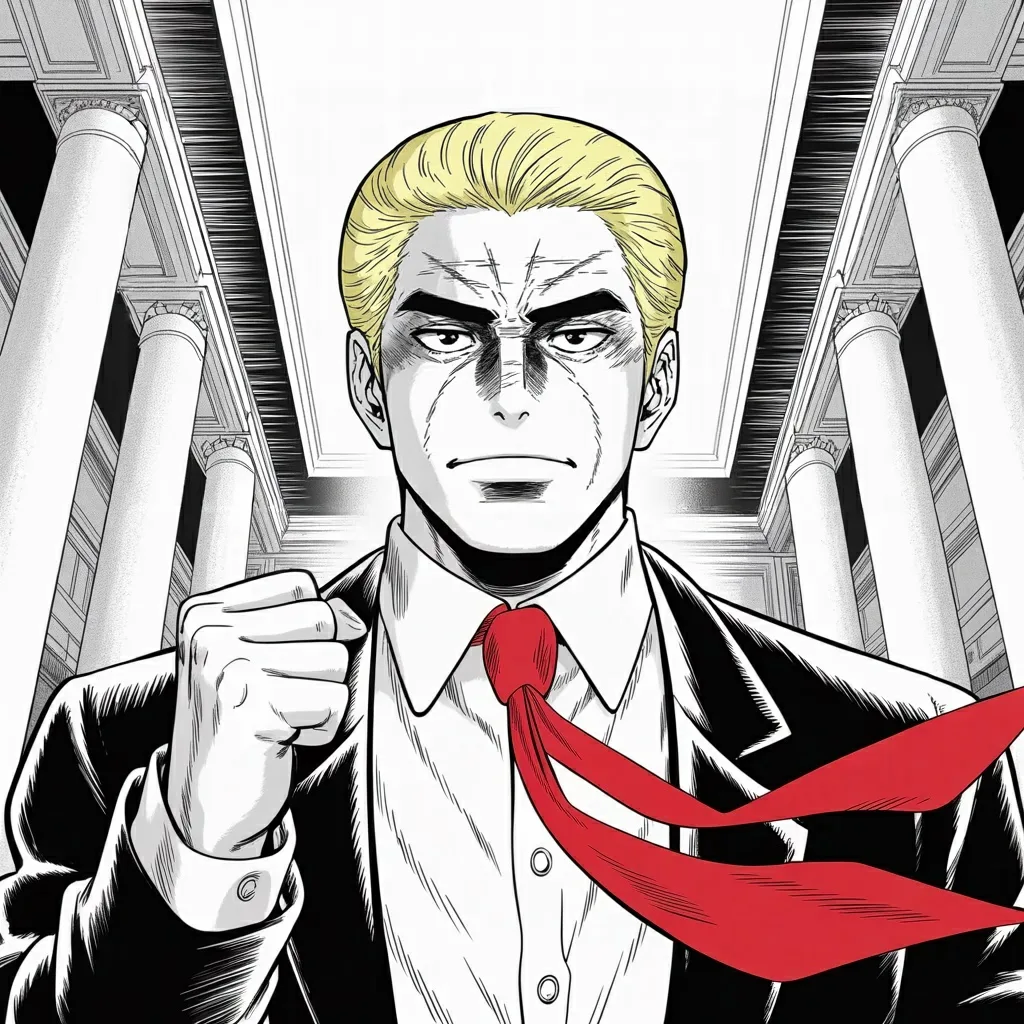 Manga panel 4 of 6, Week 502 “The First Midnight”: By Friday the first four days have a name, and he gives it to them himself: the most historic hundred hours in American history.