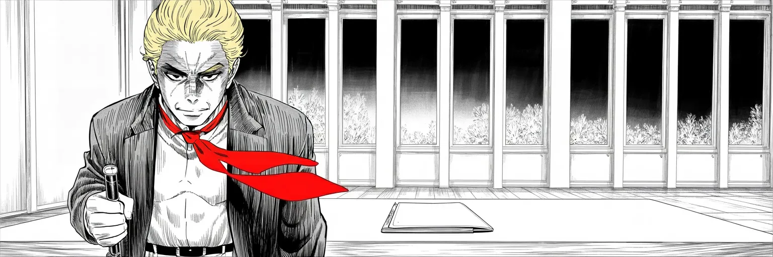 Manga panel 5 of 5, Week 503 “Subsidize”: The creed itself, stated on a Sunday evening: anyone against the tariff is bought, and anyone who loves the country is for it.