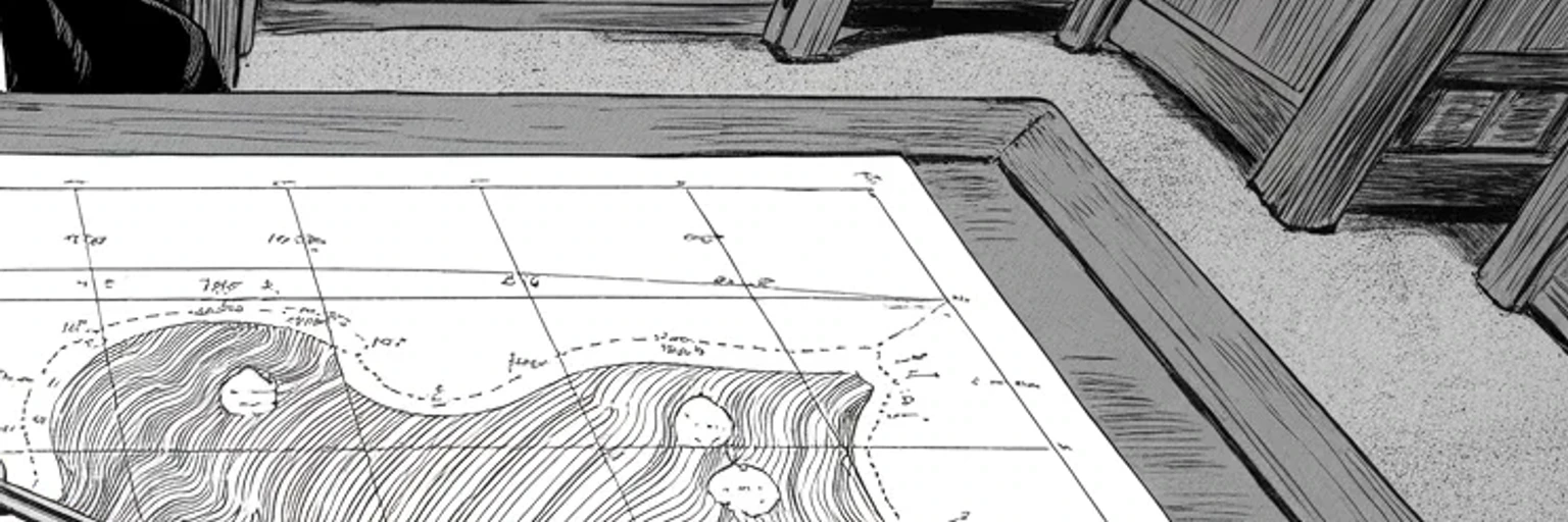 Manga panel 1 of 5, Week 504 “The Gulf”: A sea nine hundred miles wide is renamed by signature. The water does not argue, and within a month the atlases quietly carry both.