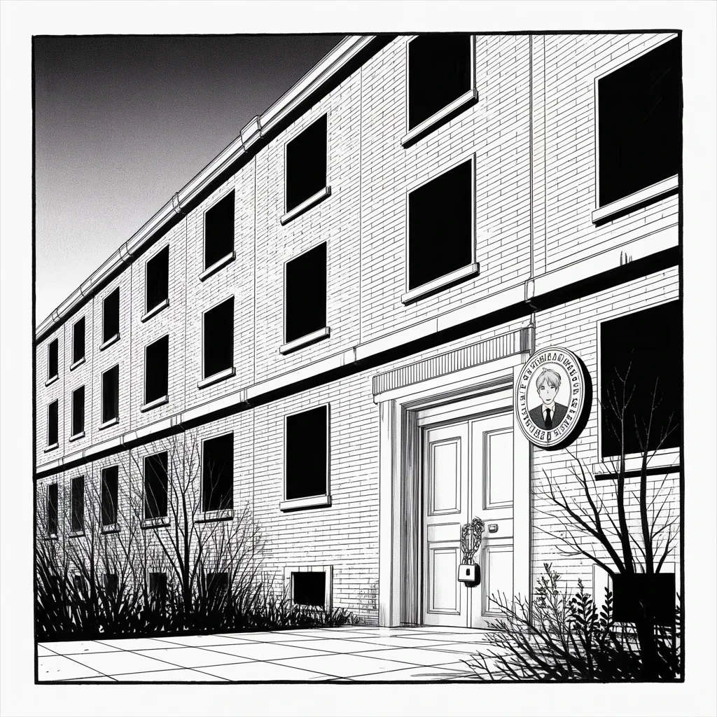 Manga panel 4 of 5, Week 504 “The Gulf”: The aid agency is shuttered the same Friday, in capitals, at half past nine in the morning.