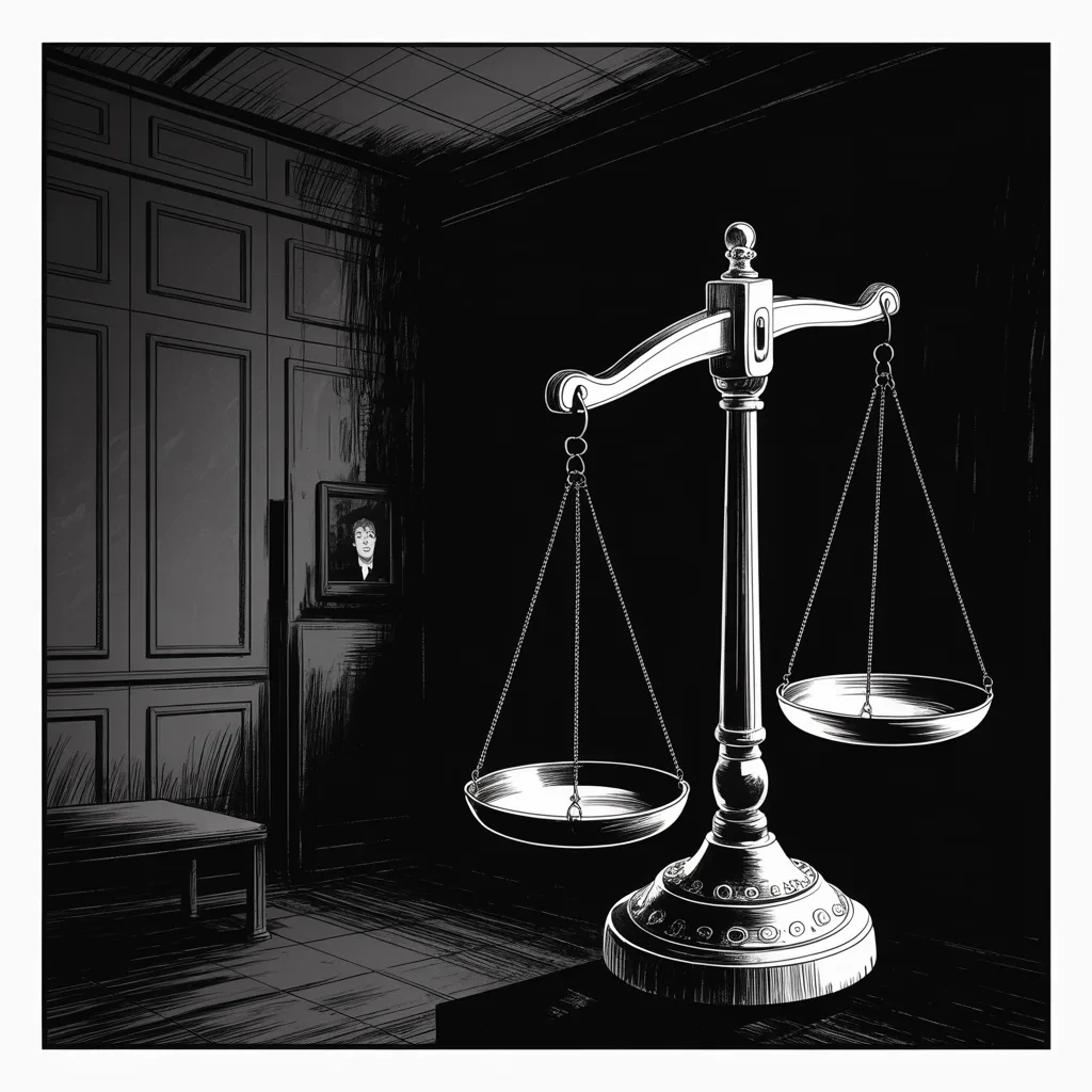 Manga panel 3 of 5, Week 505 “He Who Saves His Country”: The courts begin saying not like that, and the reply is a shrug in capitals: we caught them, and the judge does not care.