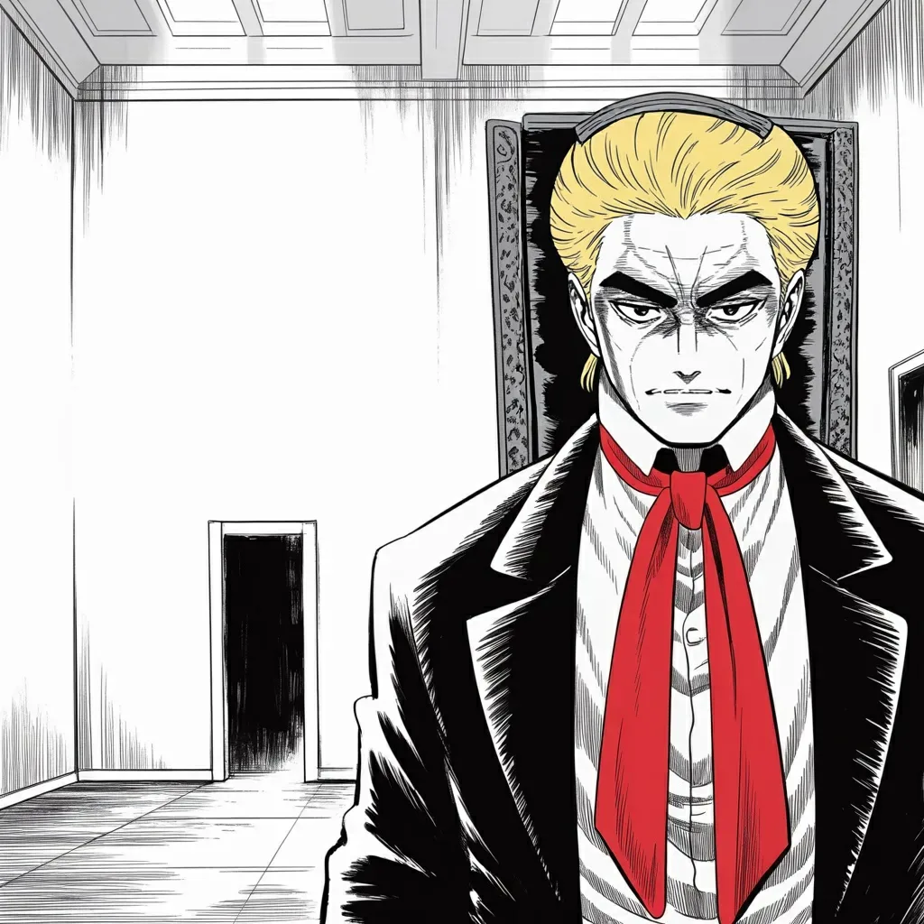 Manga panel 2 of 5, Week 506 “Long Live the King”: The word is his own, and nobody around him uses it first. Six words on a Saturday morning declare the southern border shut.