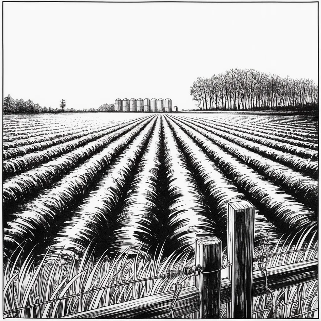 Manga panel 5 of 6, Week 507 “Under Such Fire and Pressure”: The farmers are told to plant for a market that ends at the border — and April 2nd is given a job for the first time.