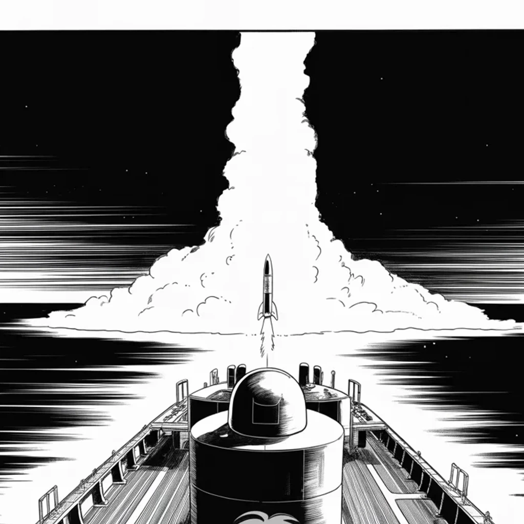 Manga panel 3 of 5, Week 509 “Liberation Day Is Named”: Saturday the strikes on the shipping lane begin — ordered in the first person and announced before the aircraft are home.