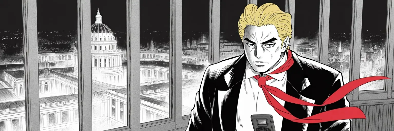Manga panel 5 of 5, Week 510 “This Judge”: By Friday the injunctions themselves are the enemy — lawyers who search the whole country for the right judge, and rulings that could destroy a nation.