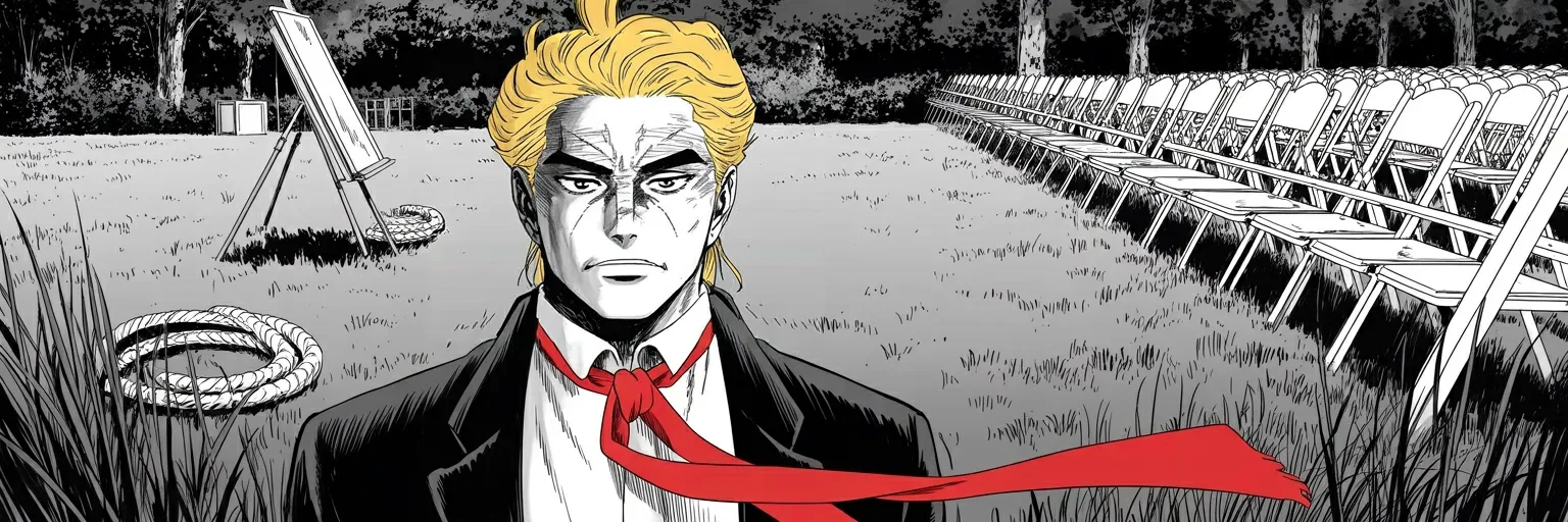 Manga panel 6 of 6, Week 512 “Liberation Day”: Monday morning he names the enemy, and it is not the other party or the other country. It is anyone frightened.