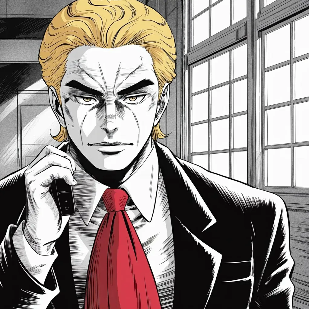Manga panel 5 of 6, Week 513 “The Pause”: Sunday. The exemptions on phones and chips are announced everywhere, and he explains that there was no exemption — only a different bucket.