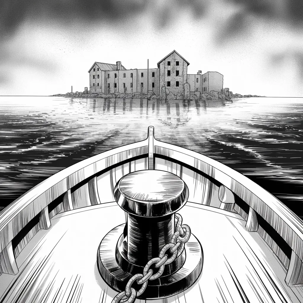 Manga panel 5 of 6, Week 516 “One Hundred Days”: Sunday evening, a prison island closed for sixty years is ordered rebuilt and reopened, because it would serve as a symbol.