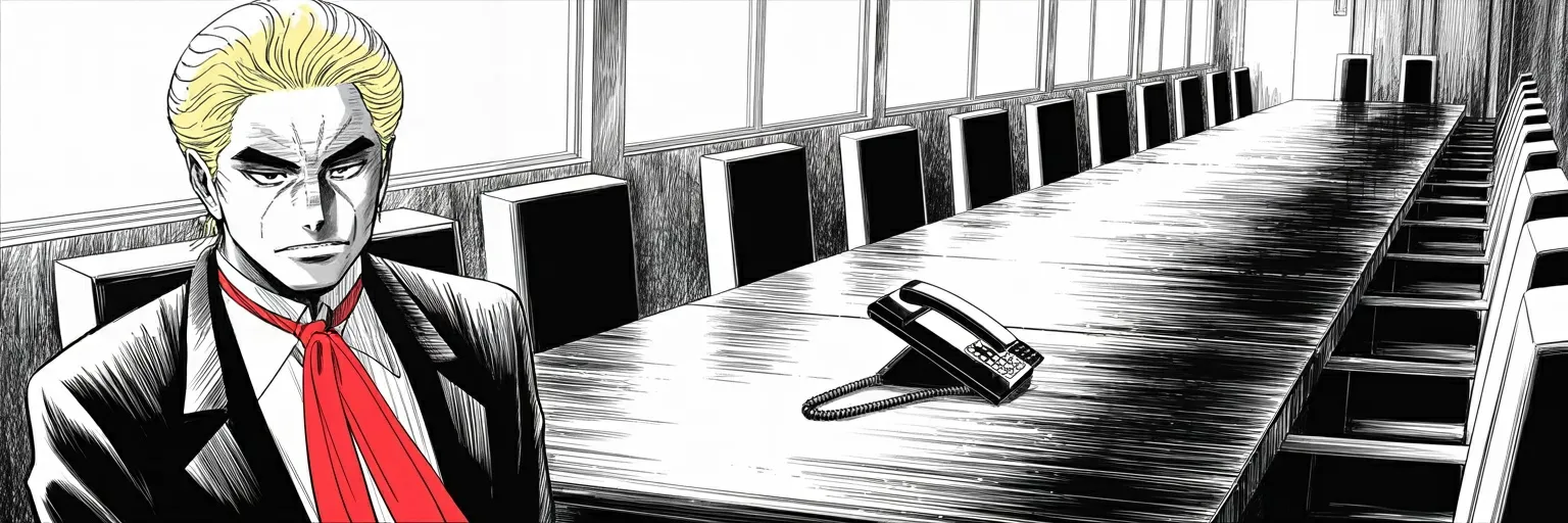 Manga panel 6 of 6, Week 518 “Not Like That”: Two hours on the phone to Moscow, and afterwards he writes that negotiations will begin immediately. They do not begin.
