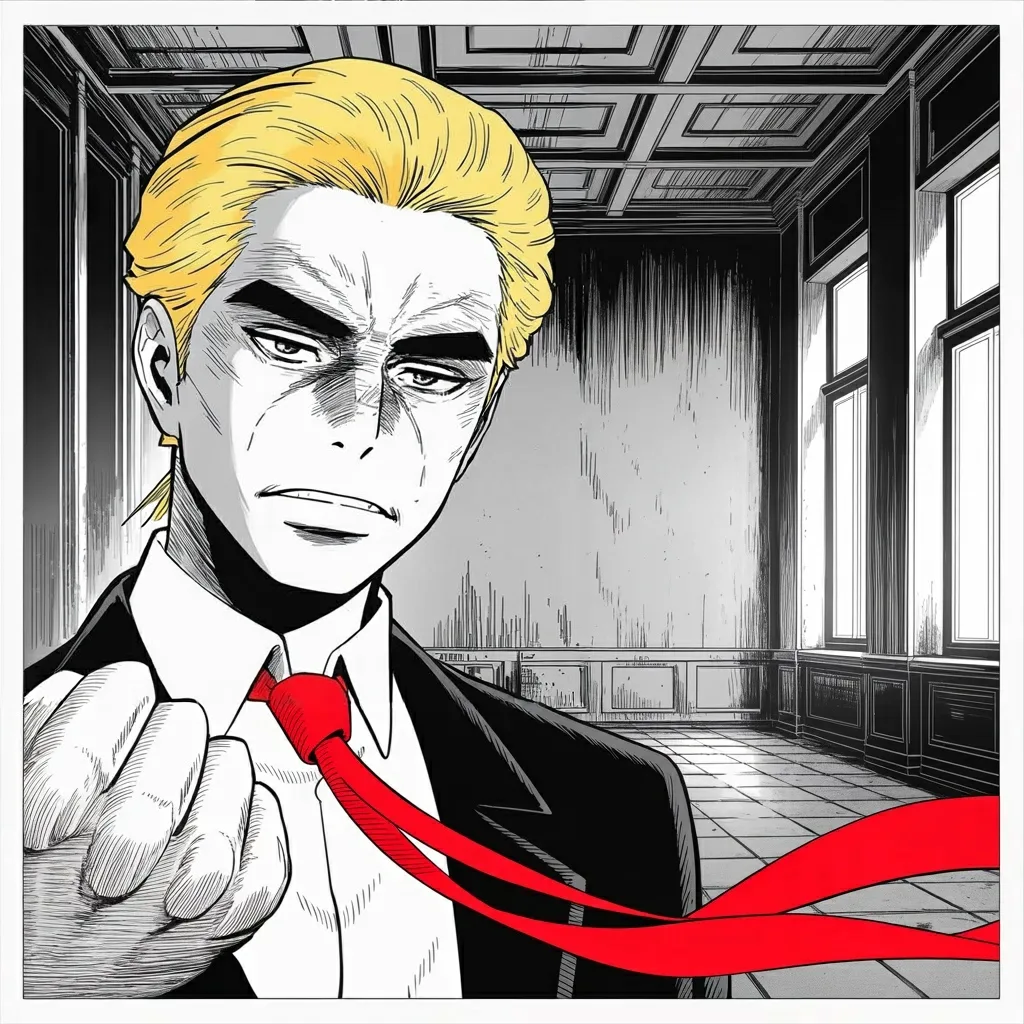 Manga panel 2 of 5, Week 519 “One Vote”: Twenty to seven in the morning, after an all-night session: a thousand pages carry the House by exactly one vote, and he announces it before sunrise.