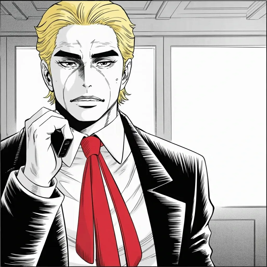 Manga panel 2 of 6, Week 522 “Day 61”: Wednesday morning the deal with Beijing is declared done in capital letters: fifty-five percent against ten, relationship excellent.
