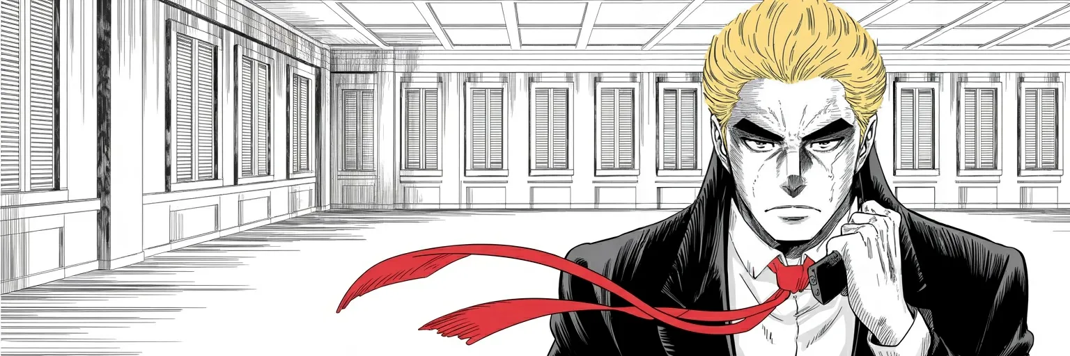 Manga panel 1 of 5, Week 527 “Powerhouse Lawsuit”: He gives the thing a name — a hoax invented by his enemies — and tells the supporters who believe in it that he does not want their support any more.