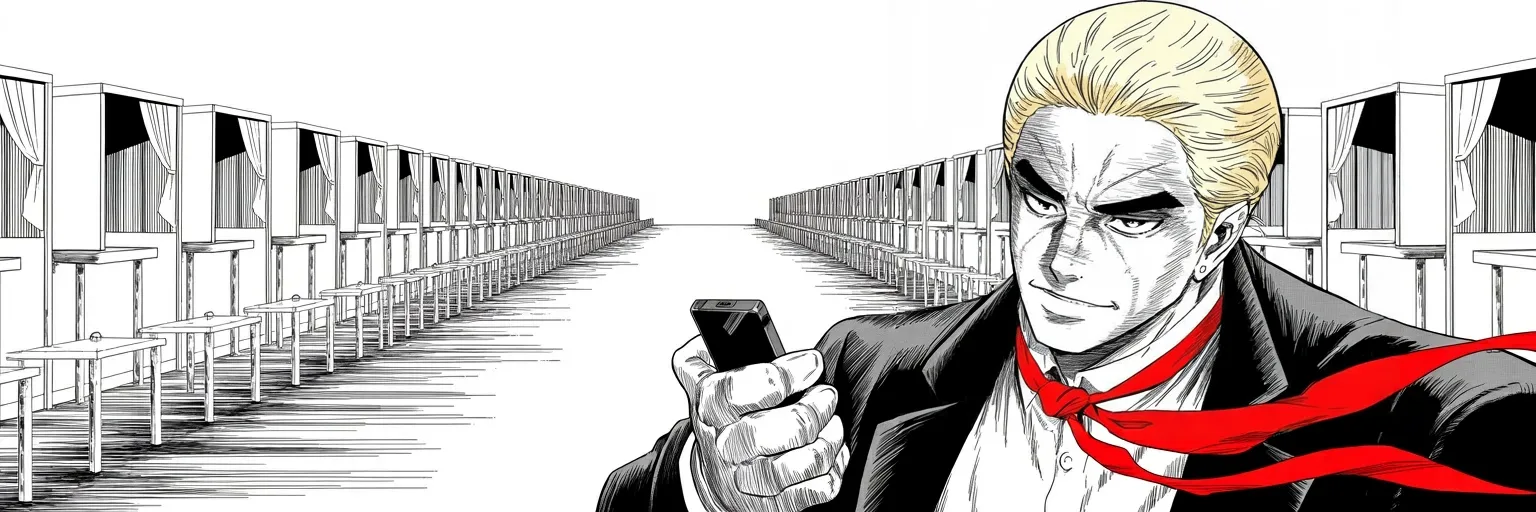 Manga panel 6 of 6, Week 531 “Alaska”: Monday at seven seventeen he announces a movement against mail-in ballots and the machines that count them, by executive order, before the midterms.