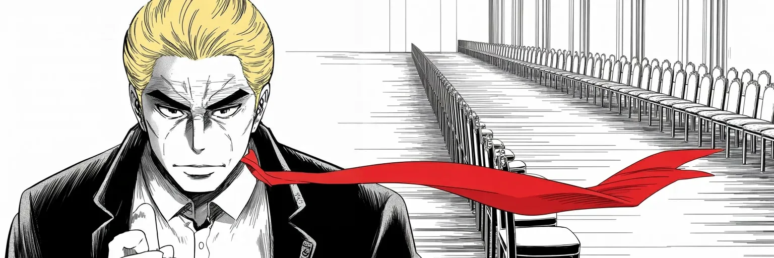 Manga panel 6 of 6, Week 533 “RICO”: Monday he announces the highest civilian honour in the country for the old mayor who fought his last wars for him.