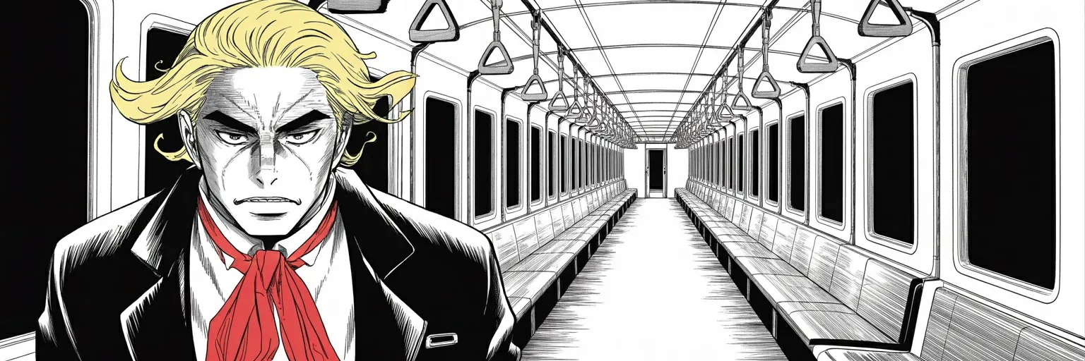 Manga panel 6 of 6, Week 534 “Kinetic Strike”: A young refugee is killed on a train, he watches the video, and by morning her death is an argument about who is let out of jail.