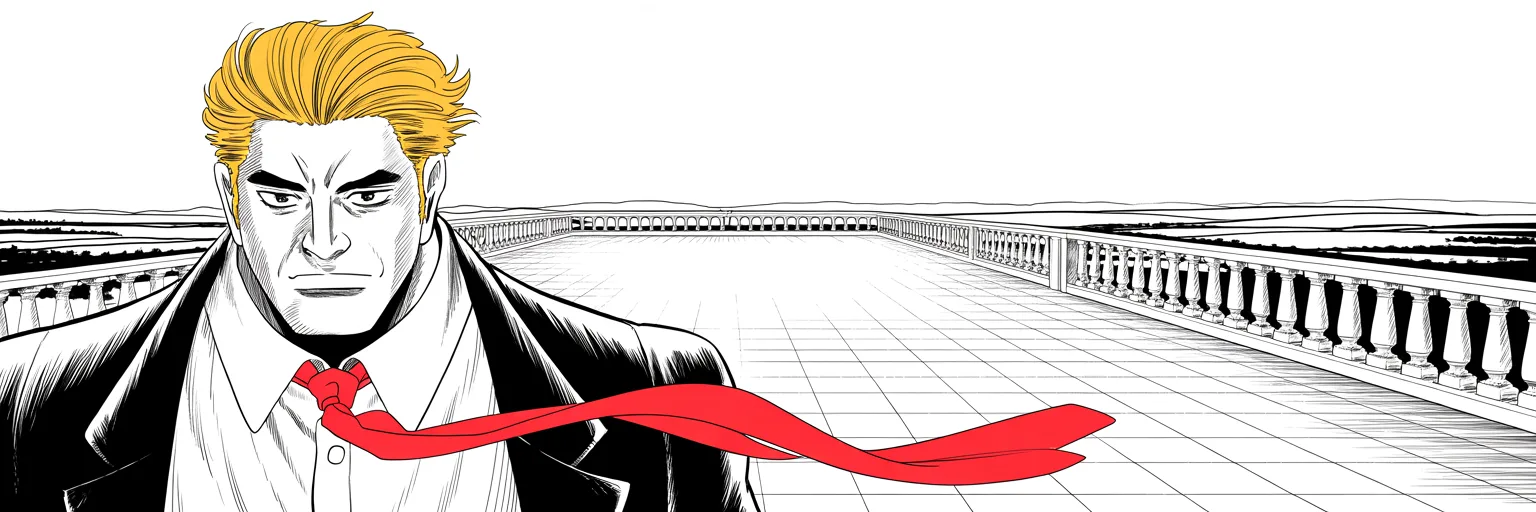 Manga panel 6 of 6, Week 537 “Dirty Cop”: With the government about to close, he says there is a real chance for greatness on the other side of the world.