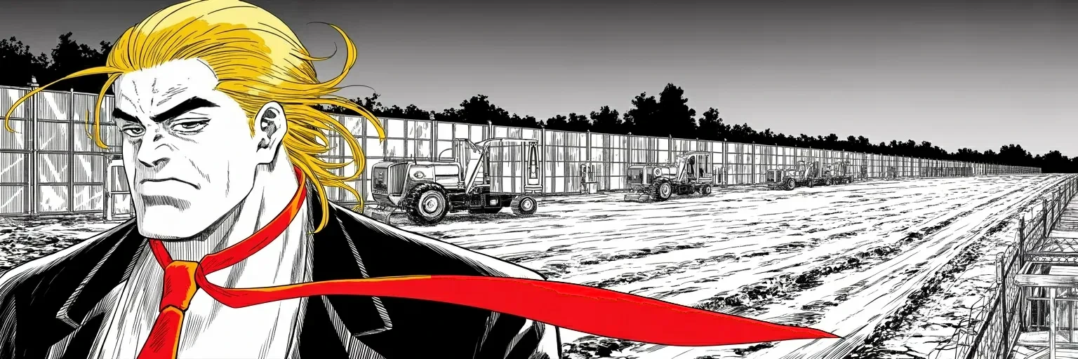 Manga panel 6 of 6, Week 540 “The Transit Route”: Monday evening ground is broken for a ballroom, and the wing that stood there is coming down to make room for it.