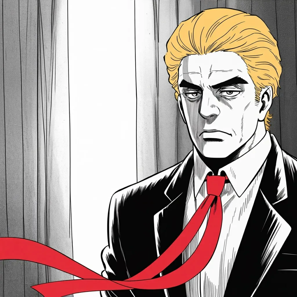 Manga panel 5 of 6, Week 545 “Seditious Behavior”: Sunday morning, in the same voice that asked for arrests, he asks for a release: an old woman in a mountain prison.
