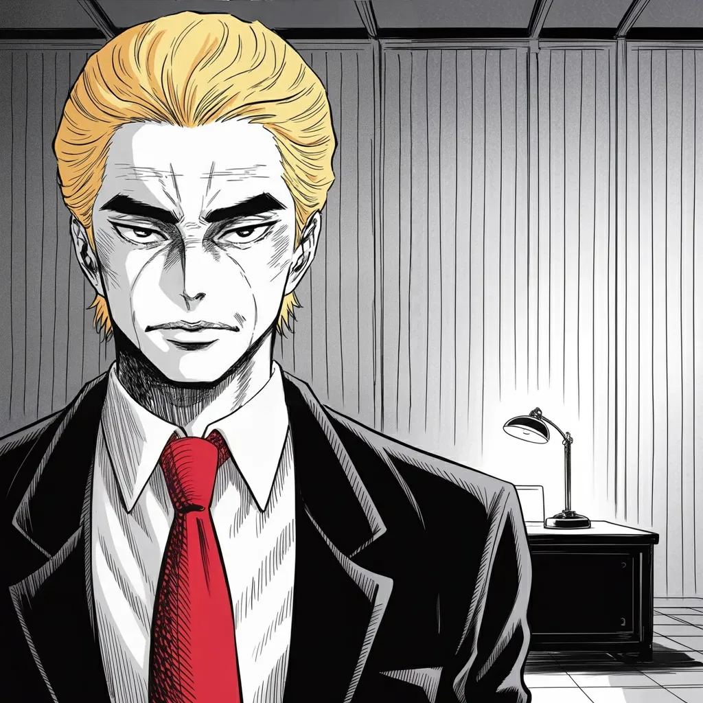 Manga panel 2 of 6, Week 552 “The Spoils”: By evening the spoils of the January strike arrive as an accounting matter: fifty million barrels, sold at market price, the money controlled by him.
