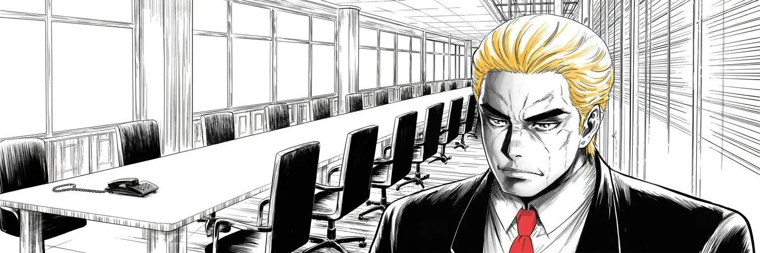 Manga panel 6 of 6, Week 554 “Davos”: Then at noon the governor he has called useless for three weeks telephones to ask for help, and the call goes well.
