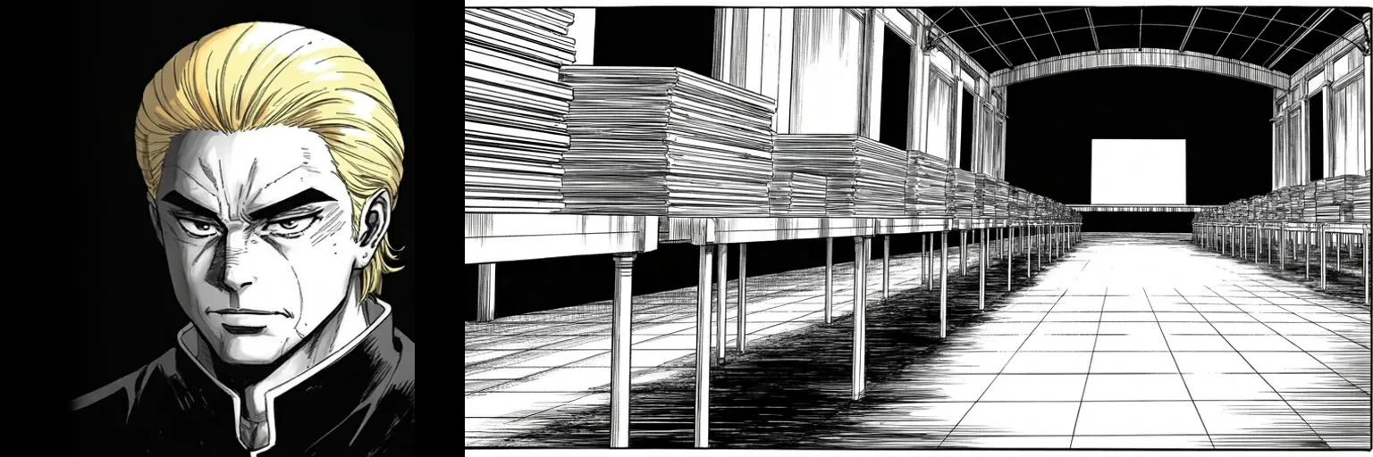 Manga panel 6 of 6, Week 558 “Mr. Smith”: And late that night a rival drops out of the race, and the entire response is four words long.