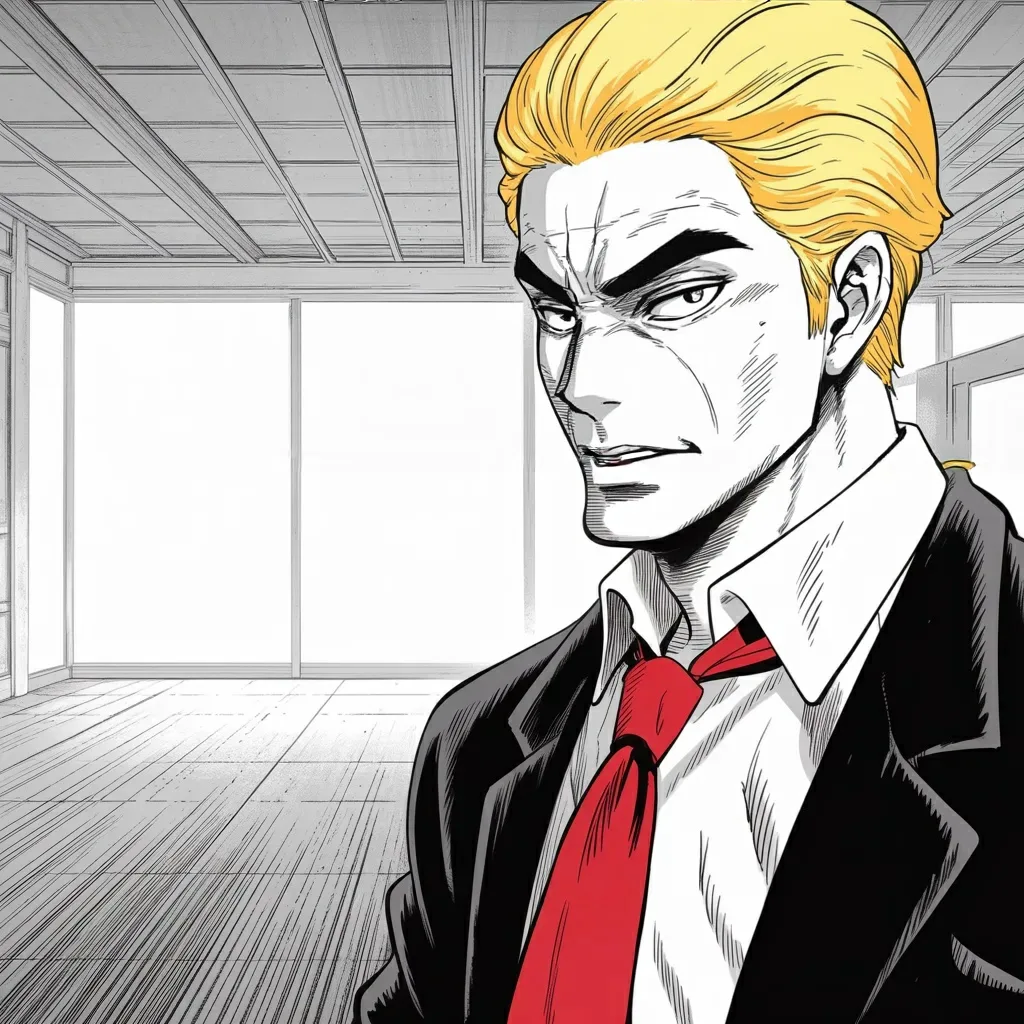 Manga panel 3 of 6, Week 560 “The Surrender”: Saturday at dawn the sentence the whole campaign was for: beaten to hell, Iran has apologized and surrendered to its neighbours.