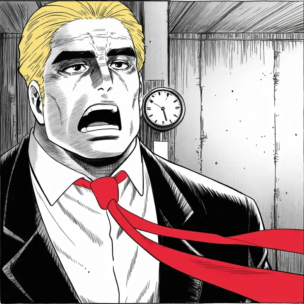 Manga panel 5 of 6, Week 562 “Paper Tiger”: That night the strait is given forty-eight hours before the power plants start going, the biggest one first.